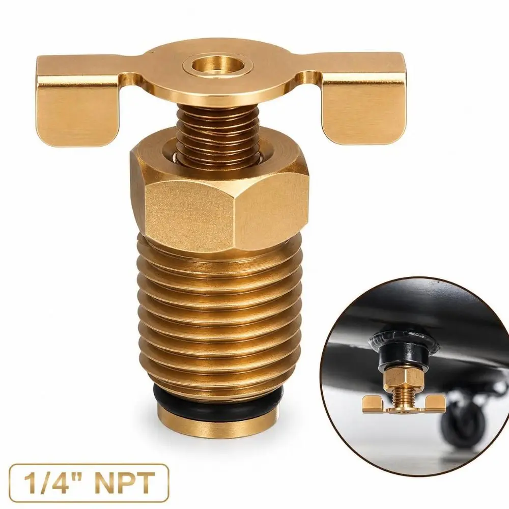New Brass Air Compressor Drain Valve Hand-Turn Male Thread Brass Drain Cock NPT 1/4
