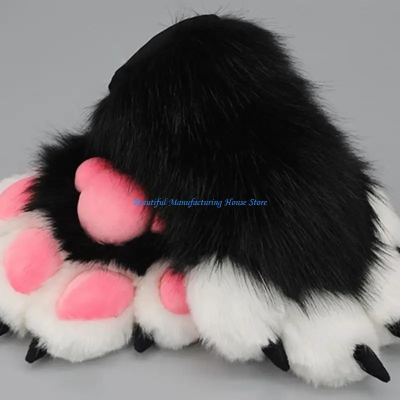 

E56A Wolf Costume Furry Paw Warm Gloves for Adult Plush Mittens