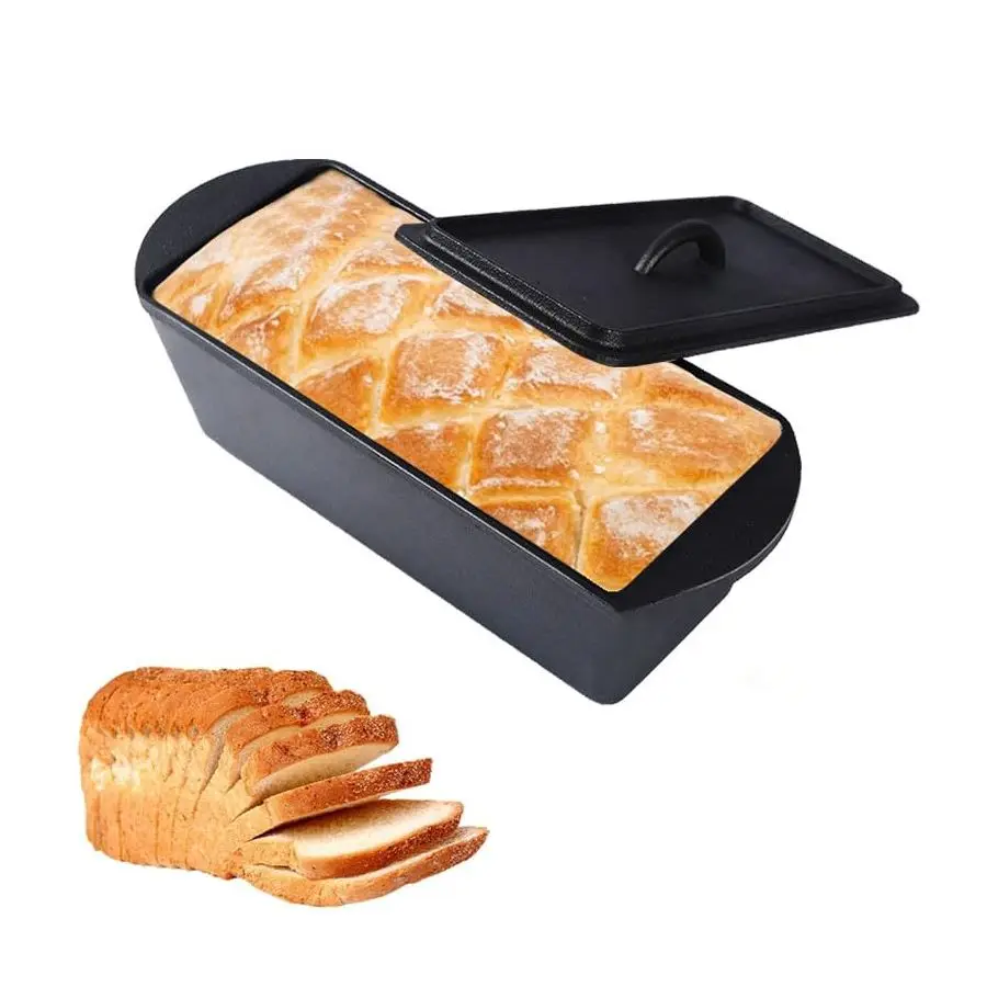 Brotbackform aus Eisen mit Deckel, 2 Pfund Fassungsvermögen, 13x5 Zoll, große Pullman-Brotform für selbstgebackenes Brot, antihaftbeschichtet, Doppelgriff, vorgewürzt, rostfrei
