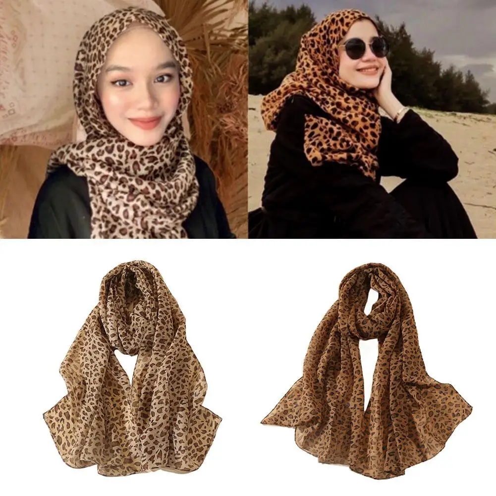 Chal con estampado de leopardo para mujer, bufandas largas y anchas de gasa, accesorios de disfraces musulmanes, envolturas de Hijab para primavera