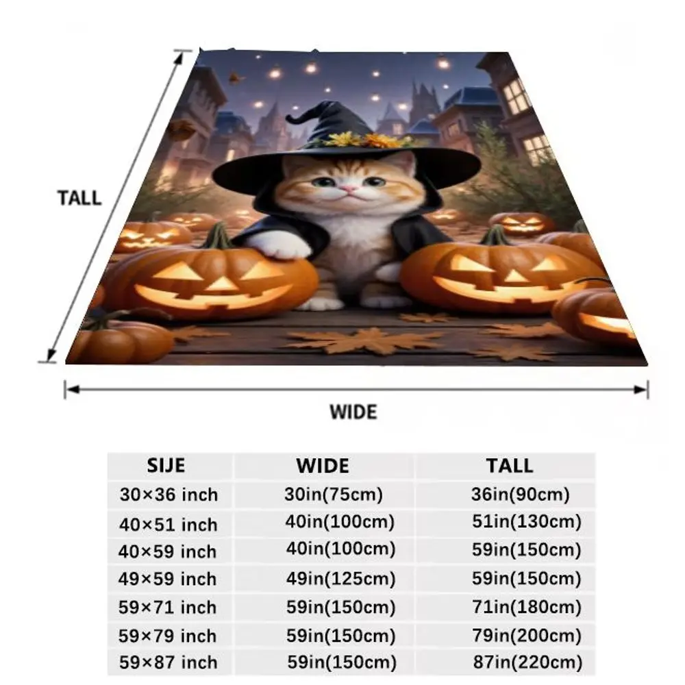 Charmant oranje en wit katje met heksenhoed en Jack-o'-lantaarns - Gezellig Halloween-decor met feestelijke lichtslingers, M