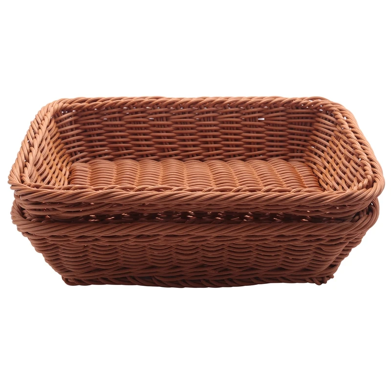 2 Pcs Rectangular Basket For Table Or Counter Display For Bread,Fruits And Vegetables Wicker Baskets For Markets,Bakery