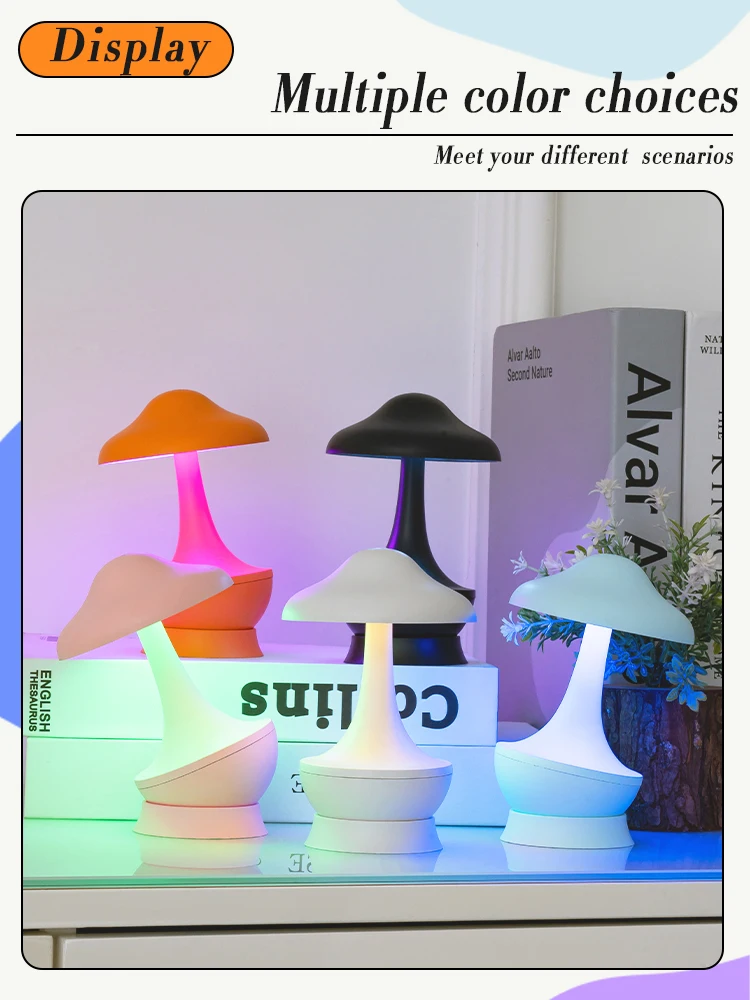 GGbingo Led Light Tilting Doll Mushroom Desk Lamps Colorful Led Wick Ornament Night Light for Children\'s Bedroom Decoration