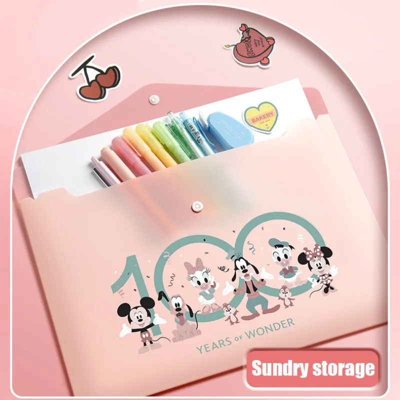 5PCS Disney Mickey Minnie File Folder Test Paper Stationery Storage Pouch A4 Waterproof Document Bags School Office Supplies