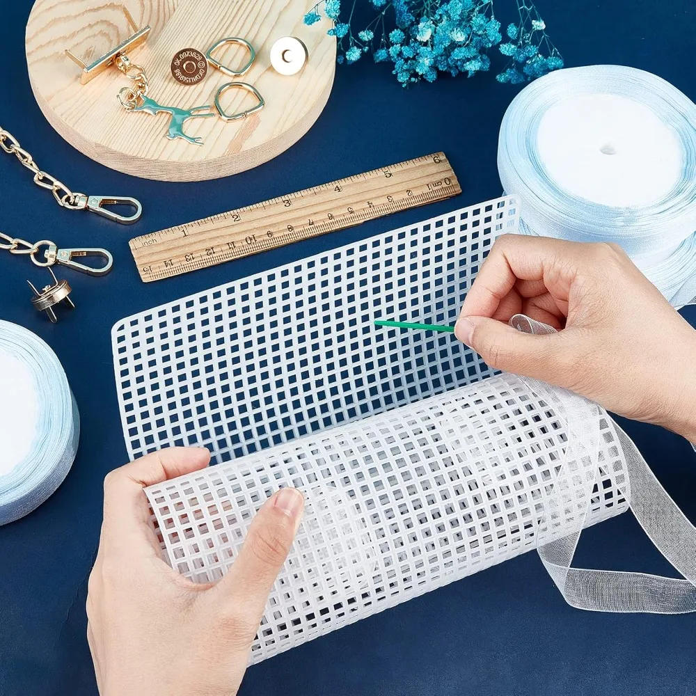 DIY Knitting Crochet Bags Kit Mesh Plastic Canvas Sheets Ribbon Set for DIY Craft Shoulder Bags Accessories Tool with Knitting image 4