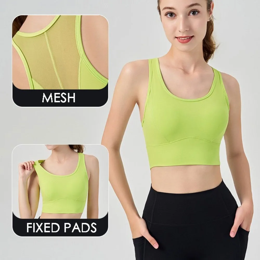 Women's Antibacterial Breathable Sports Bra with Fixed Cups - Mesh Back Supportive Workout Top for Yoga, Fitness, Gym