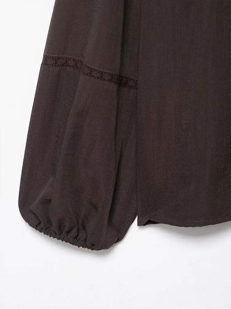 Nlzgmsj blusa elegante topo moda flor bordado blusas para mulher babados manga longa blusa feminina novas camisas sólidas