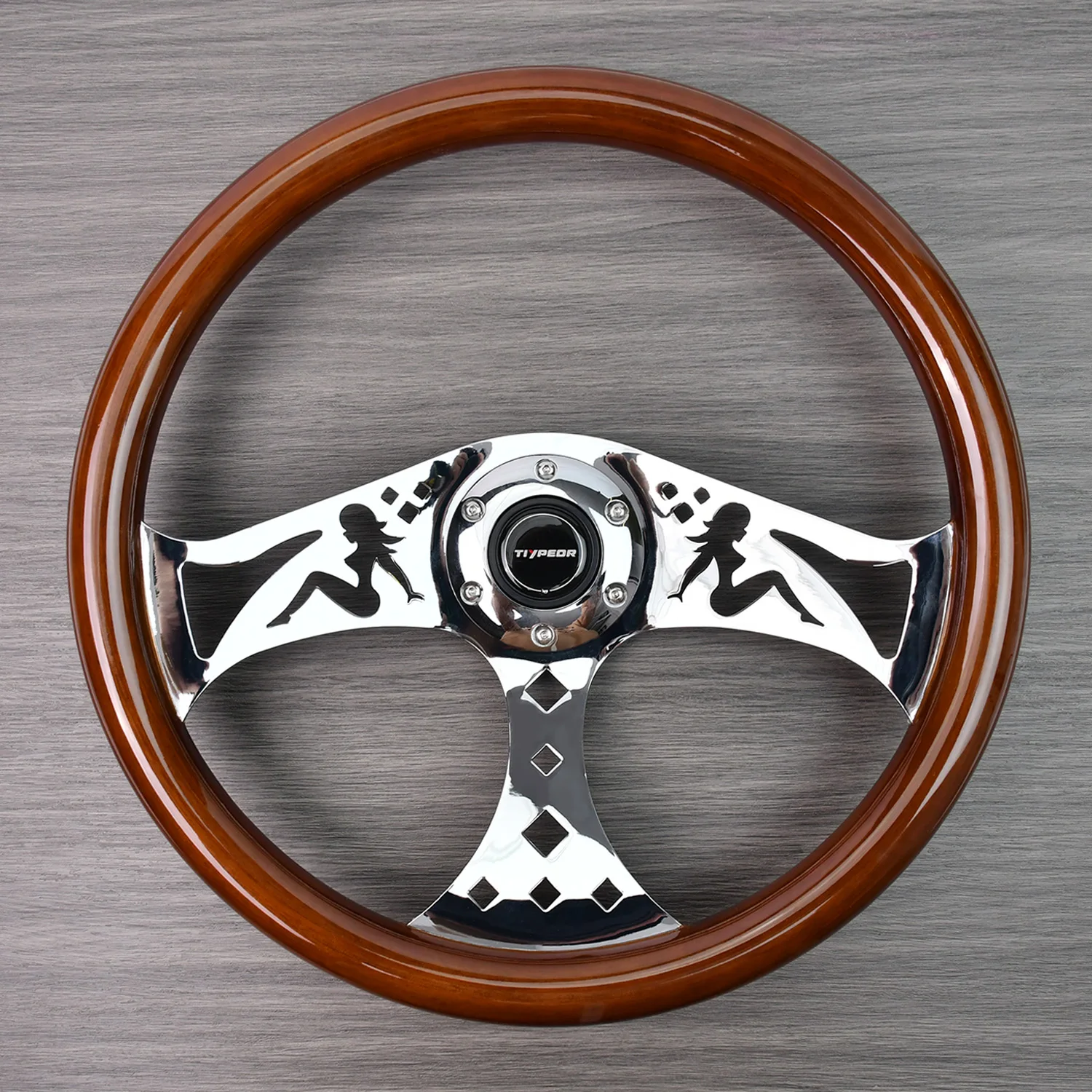 

TIYPEOR Universal Wooden Women Pattern Solid Wood Steering Wheel 15inch For Freihtner /Kenwor /Peterilt /Volo /Wesern Star /Mck