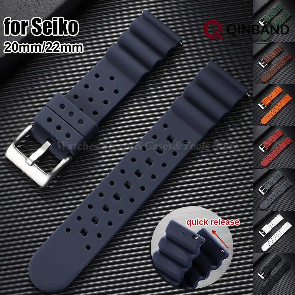 High Tensile Silicone Watch Strap 20mm22mm for Seiko for Omega for Casio Quick Release Band Men Sport Waterproof Rubber Bracelet