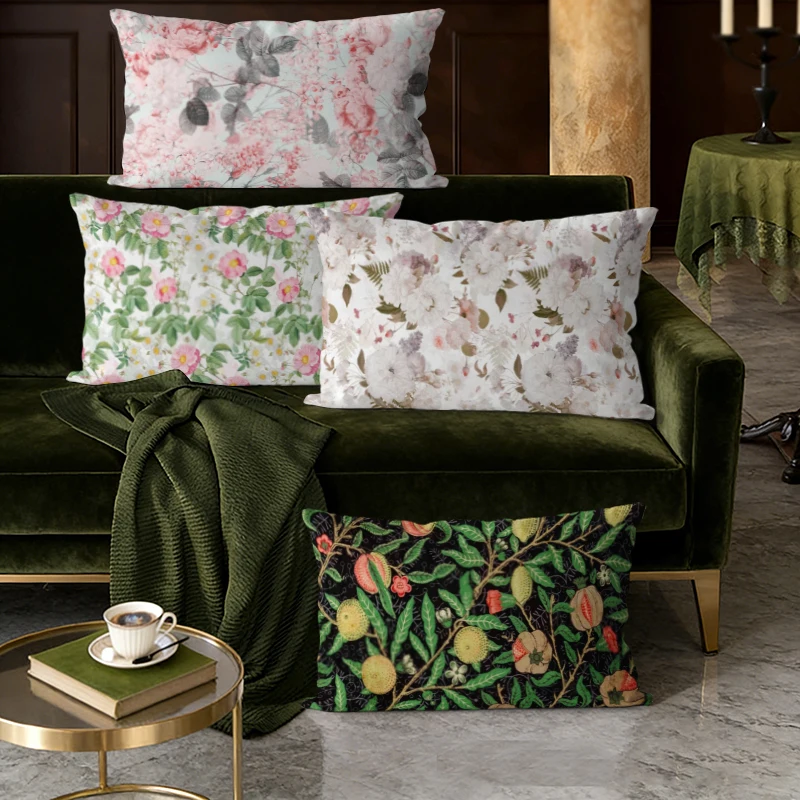 Vintage-Kissenbezüge mit Blumen- und Fruchtdruck, geeignet für Sofa, Schlafzimmer, Auto, Kissenbezug, rechteckiges Rückenkissen