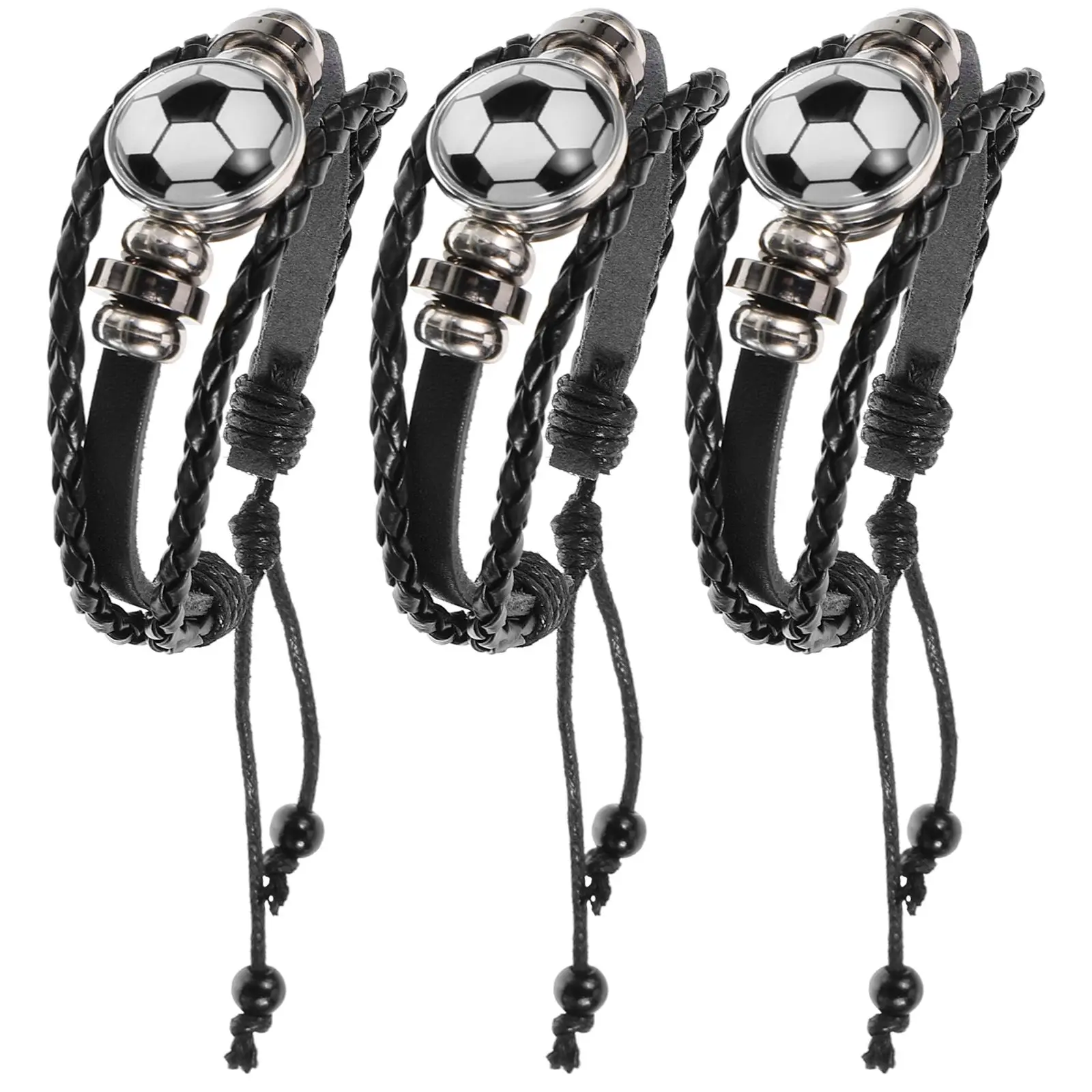 

3 Pcs Football Bracelet Soccer Charm Wristb Braided Jewelry Lightweight Portable for Men Women Travel Party Daily Use Occasions
