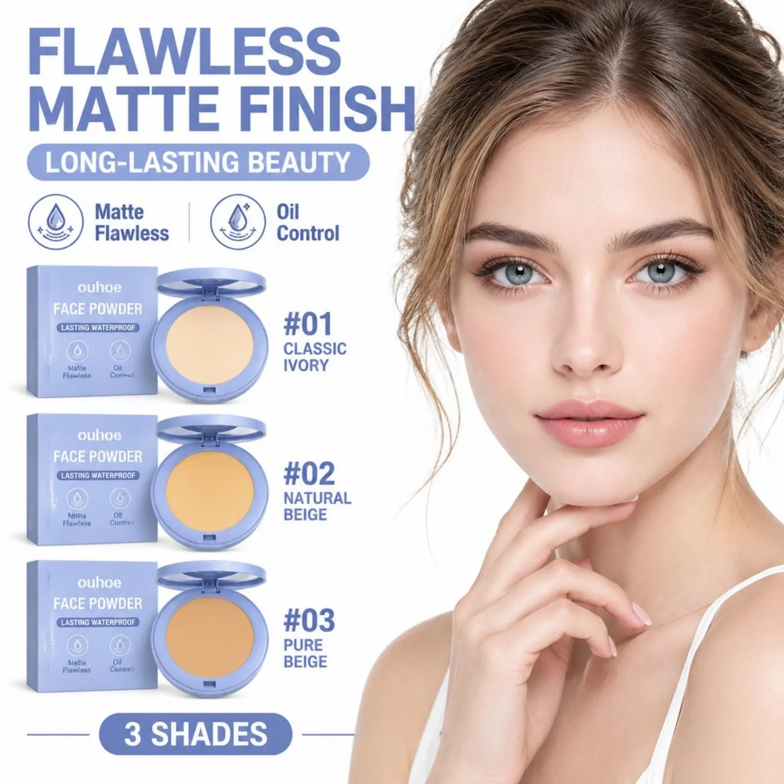 Matte Setting Powder Natural Oil Control Conceals Invisible Pores Fine Smooth Pressed Powder for Daily Setting Touch Up Makeup