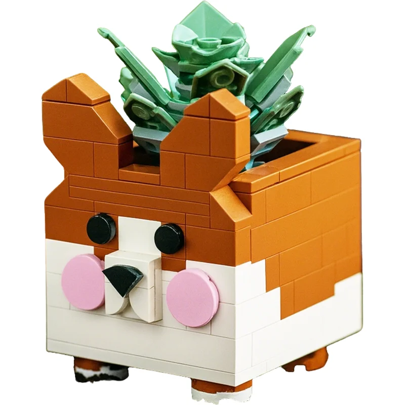157pcs MOC The Corgi Planter A Tribute Blue Model Building Blocks Architecture Toy Christmas Gifts Kids Idea DIY Birthday Brick