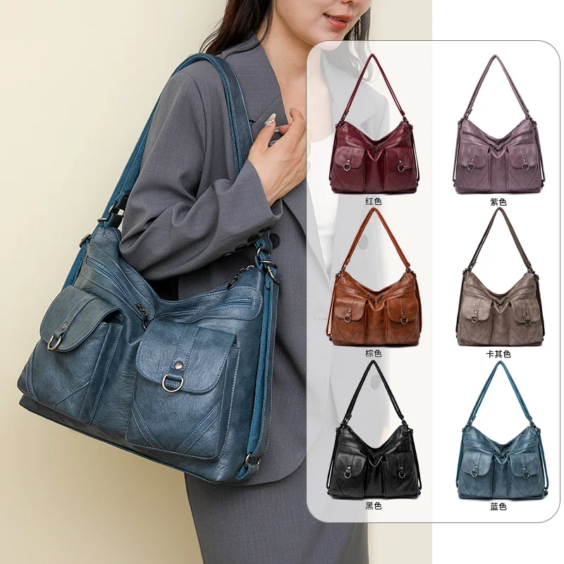 

Wear-resistant PU leather women's crossbody bag, horizontal square multi-pocket single-shoulder tote bag, women's backpack