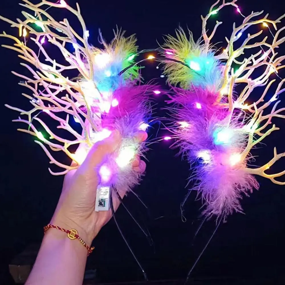 LED Lights LED Glow Headband Plastic Colorful Flashing Headband Resin Luminous Luminous Deer Horn Hair Band Children