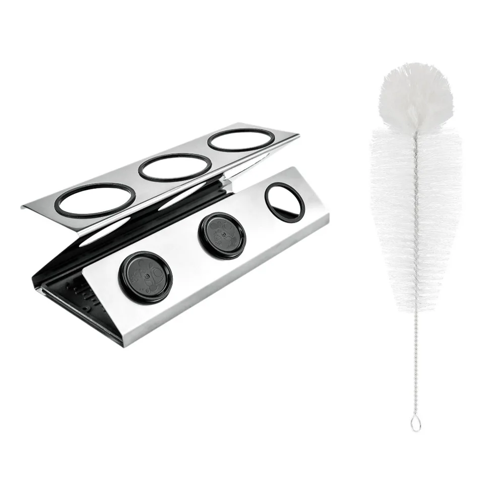 

Stainless Steel Soda Bottle Drain Rack 3-hole Silver Soda Bottle Drainer with Brush Soda Bottle Placement Rack Living Room