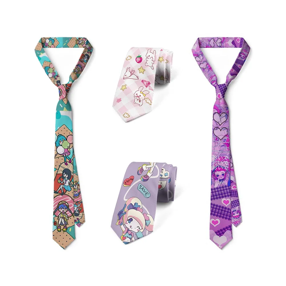 New cute cartoon girl rabbit print tie men's 8 cm wide polyester slim shirt suit party accessories personality tie neutral