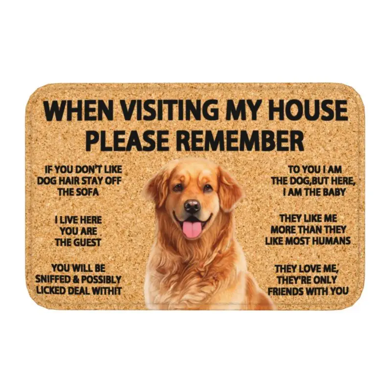 Please Remember Golden Retriever Dogs House Rules Doormat Front Door Mat Anti-Slip Waterproof Floor Bathroom Entrance Rug Carpet