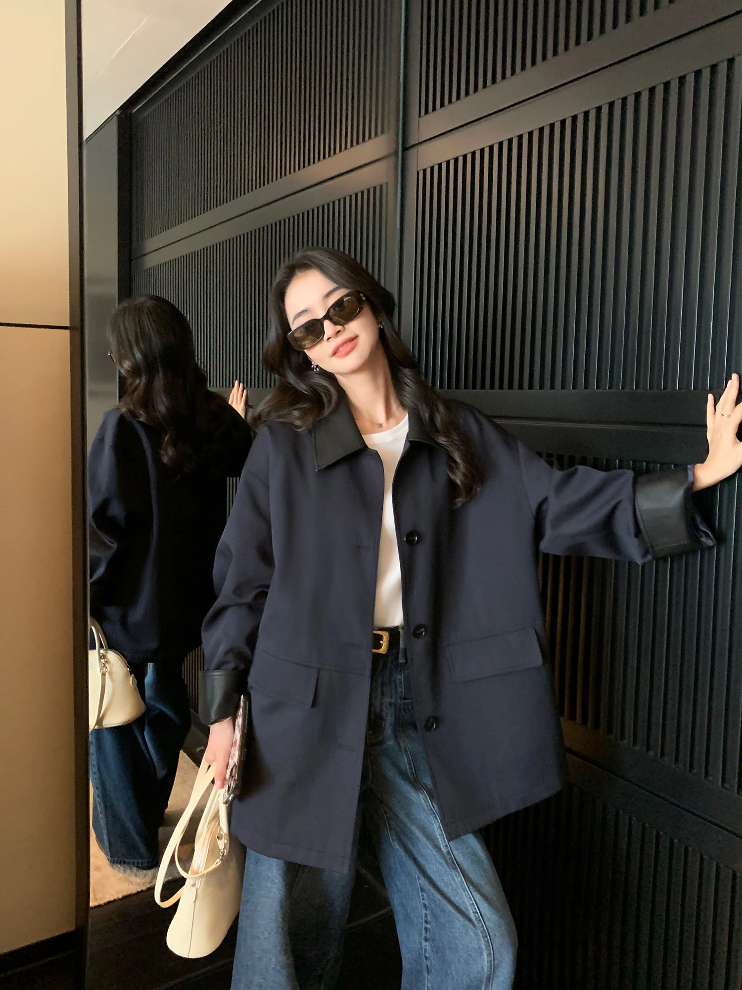 

Пальто Pusumede Briti Sle Color Blo из смесового хлопка, женское, свободного кроя, средней длины, двубортное, полиэстер 45%, хлопок...