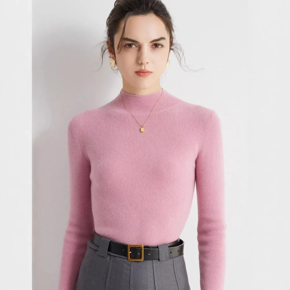 

Women's Pure Cashmere Sweater Half High Collar Short Style Drawstring Base Layer Shirt Autumn Winter Solid Color Inner Wear