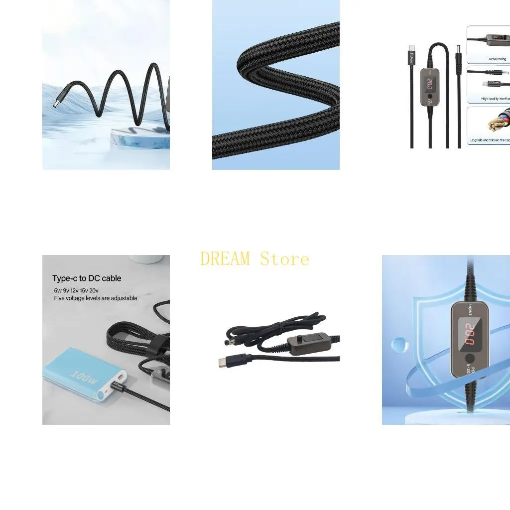 Type C To 5.5x2.5mm Charging Cable With 34 Interchangeable Tips Adjustable Voltages 100W Output For Home Office Use best sale