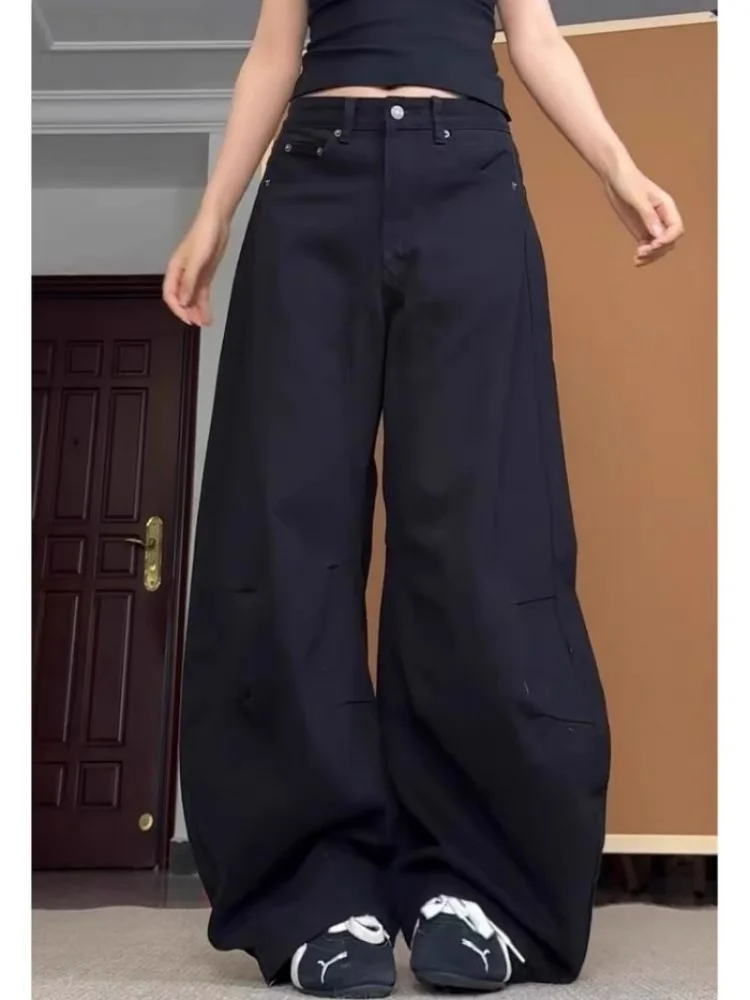 

High Waist Wide Leg Denim Jeans Men's Women's Vintage Pleated Loose Trousers Floor-Length Drapey Knife Casual Jeans