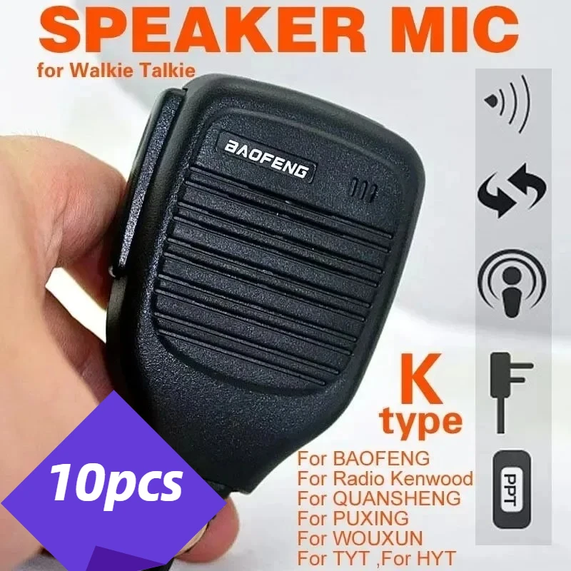 10PCS Baofeng Handheld Microphone Speaker Mic K-PLUG PTT Mic for Baofeng Kenwood TYT QUANSHENG HYT WOUXUN Walkie Talkie Radios