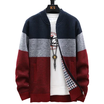 Autumn Winter Cardigan Sweater Men Fleece Zipper Sweaters Velvet Contrast Striped Sweater Coats Casual Jackets 4 Autumn Winter Cardigan Sweater Men Fleece Zipper Sweaters Velvet Contrast Striped Sweater Coats Casual Jackets 4