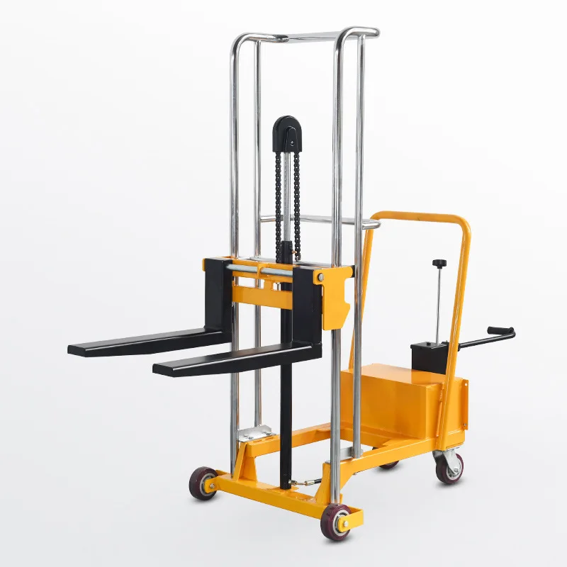 400KG Mini Semi Electric Stacker Manual Hydraulic Lift Truck Lightweight Mobile Pallet Lifter Small Warehouse Material Handling