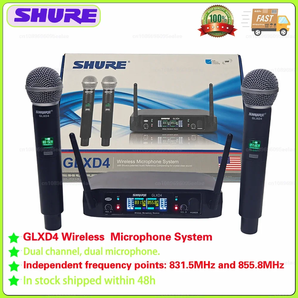 Shure GLXD4 UHF Wireless Microphone 2 Channel Fixed Frequency Points 831.5 and 855.8 MHZ Host Live Broadcast Handheld Microphone