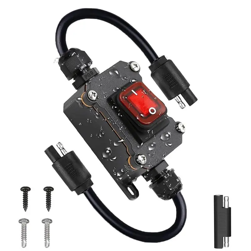 IP67 Waterproof 12V Inline Power Switch With SAE Connector, 14AWG Heavy Duty SAE Plug Featuring On/Off Switch For Solar, RV-A54R