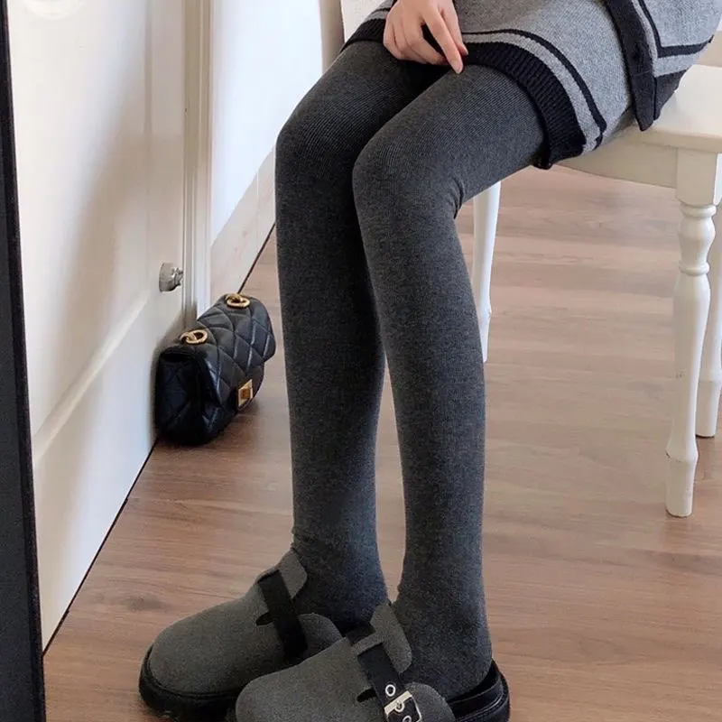 เลกกิ้งบุขนสำหรับผู้หญิง ฤดูหนาว อุ่นหนา สีเบจ สีดำ ถุงน่องยืดหยุ่น เลกกิ้งเอวสูงบุขนสำหรับผู้หญิง