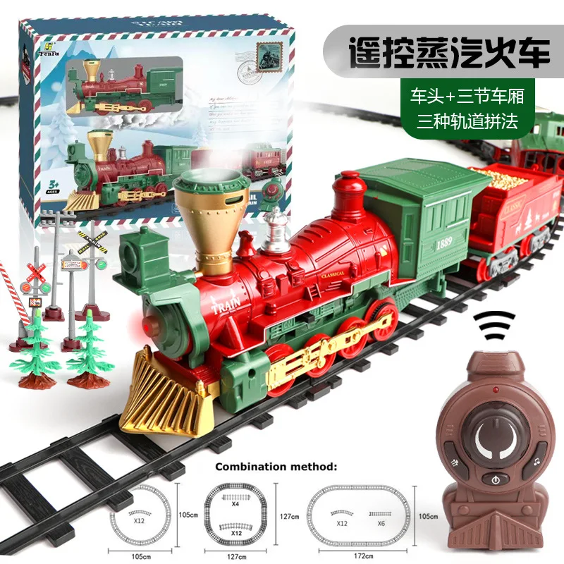 Treno a vapore su guida R/C con controller da 2,4 GHz con suono leggero Set di treni ferroviari elettrici classico giocattolo per treni natalizi per bambini