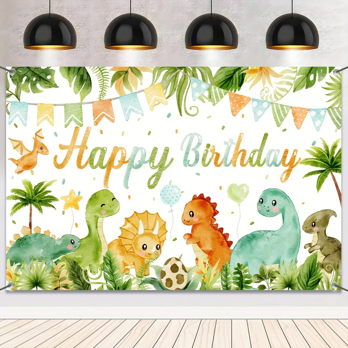 2D Flacher Dinosaurier-Themen Geburtstags-Hintergrundstoff Lebendige Partydekoration Anpassbarer Fotohintergrund für Geburtstagsfeiern