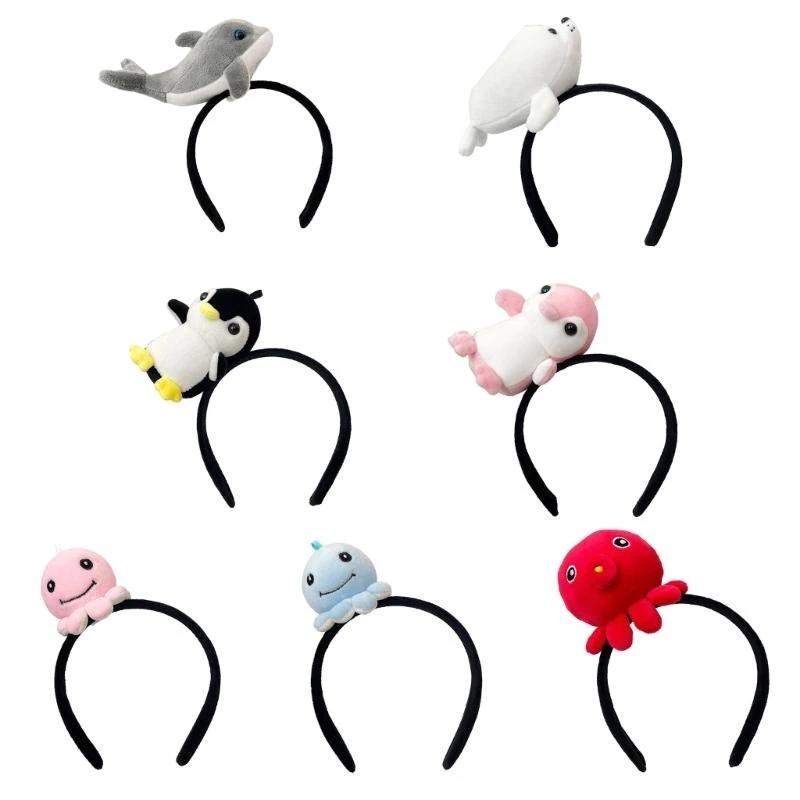 

652F Sea Animal Hairhoop for Female Face Washing Headband Plush Hairband Family Party Costume Accessory Carnivals Headwear