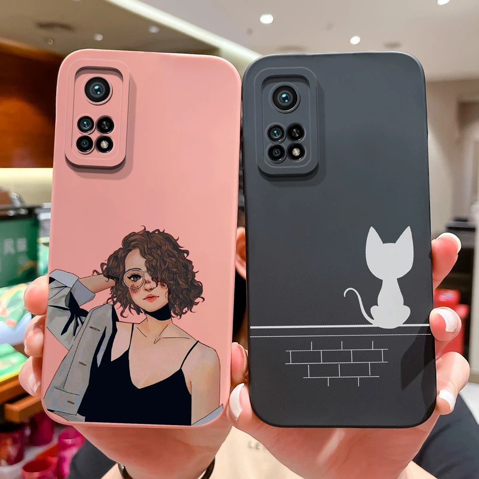 For Xiaomi Mi 10T 5G Phone Case Matte Liquid Silicone Shell For Xiaomi Mi 10T Pro 5G Cute Cat Cartoons Ultrathin Fashion Fundas