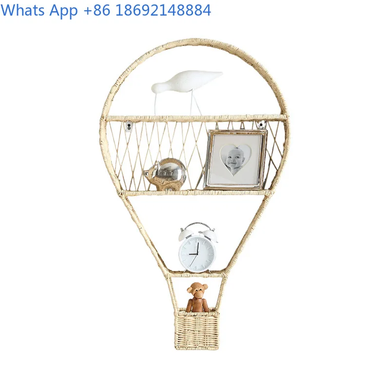 Nordic Wind Vine Weaving Storage Rack Wall Hanging Hot Air Balloon Decoration Home Organizing and Storage Basket