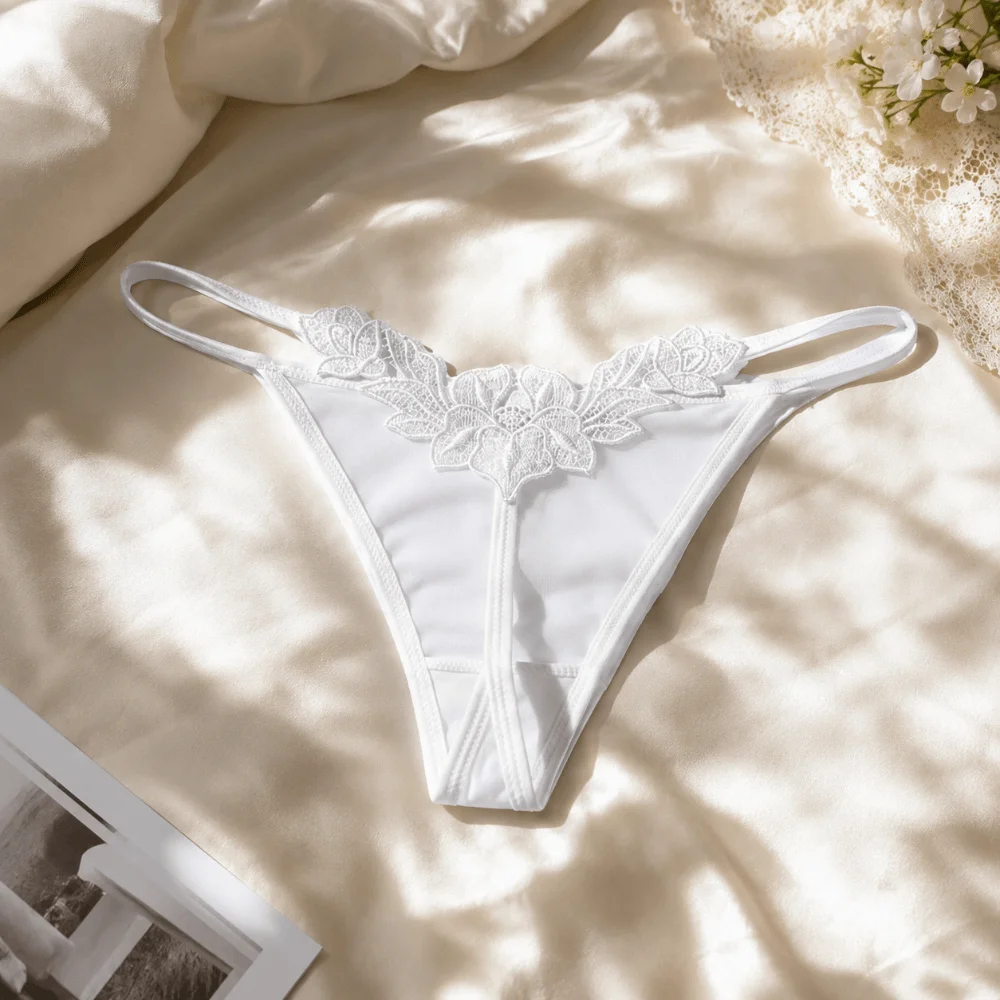 Breathable Low Waist T-back Briefs Lingerie Hollow Out Women Thong Elegant Thin Belt Embroidery Panties Women