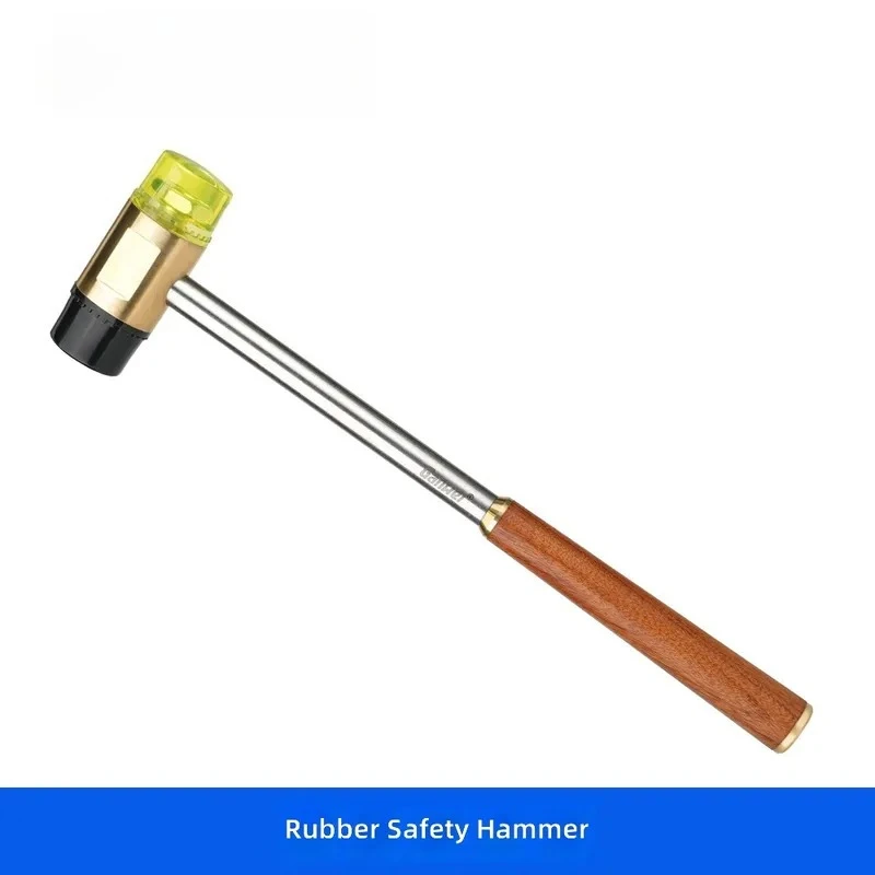 Multifunctional Tile Hammer Professional Woodworking Manual Hammer with Wooden Handle Solid Wood Brass Stainless Steel