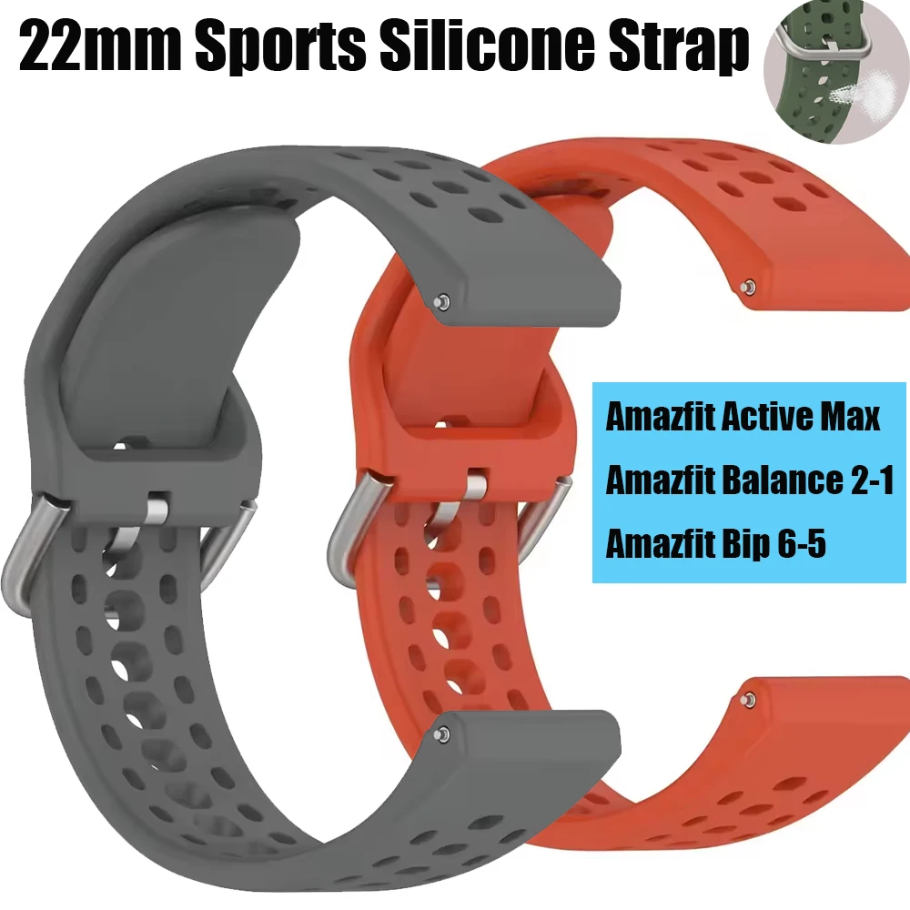 22 mm Silikonarmband für Amazfit Active Max/Balance 2-1/Bip 6 5. Bequemes Armband für Xiaomi Watch 5 S5-S4-S3/Oppo Watch S X2