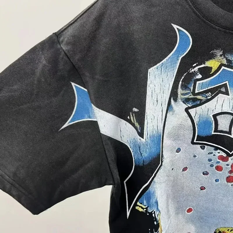 تي شيرت رجالي أسود VALLEY American Streetwear بأكمام قصيرة وكبير الحجم كاجوال من القطن مطبوع عليه شخصيات Vale #5