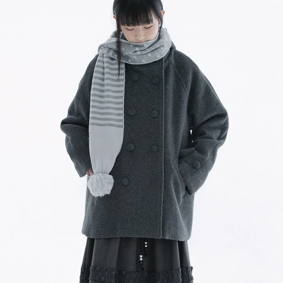 

Шикарное шерстяное пальто для женщин, японская шляпа в стиле ретро, двубортное длинное пальто све средней длины для поездок на работу