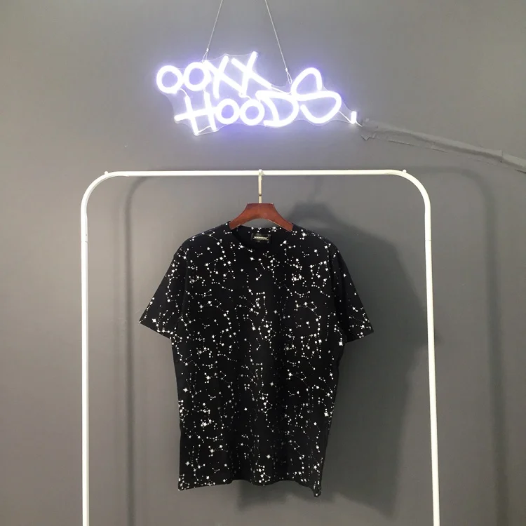 New 2026 Silver Heat Transfer Star  Print Casual Loose Fashion Short Sleeve T-Shirt Couple's Top Tee