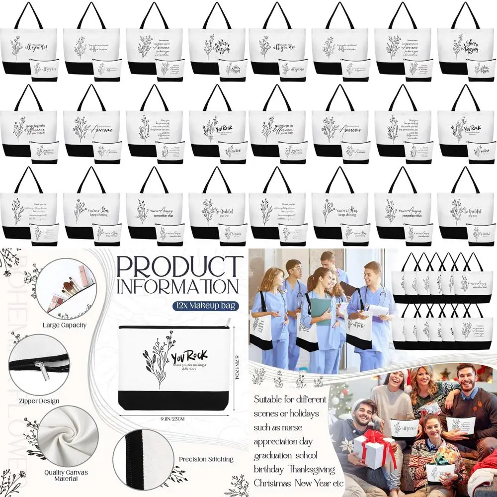 

24-Piece Women's Canvas Tote Bag Set - Aesthetic Bulk Gifts for Team, Coworkers, Nurses, and Teachers (Fresh Thank You)