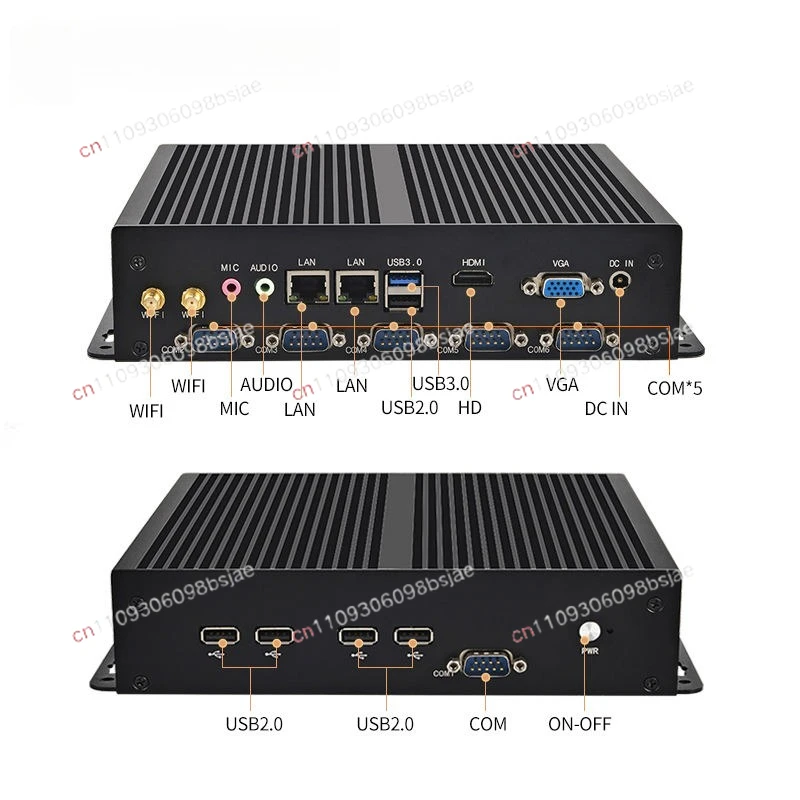 Miniature Industrial PC J1900 Fanless Mini Gaming PC 6 COM 2 LAN Win10 Linux