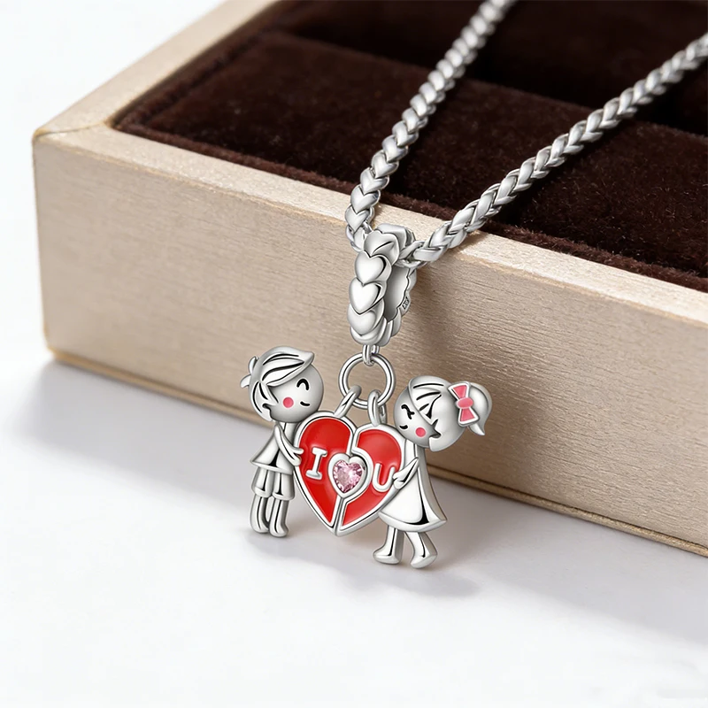 

2026 Popular 925 Sterling Silver Couple's Heart-Shaped Charms Beads CZ Zircon Fit Original Bracelet DIY For Women Jewelry Gifts