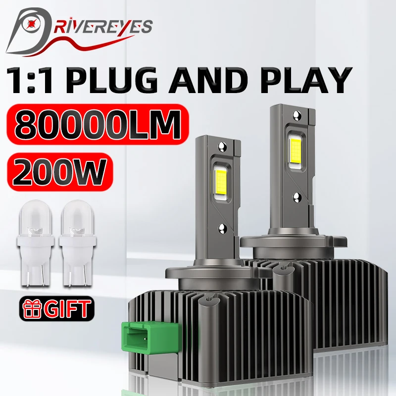 

D1S LED Headlights HID D3S D2S D4S D5S D8S 80000LM 200W 6500K D1R D2R D3R D4R D2H D1C Two-sided CSP Canbus Car Lights Plug&Play