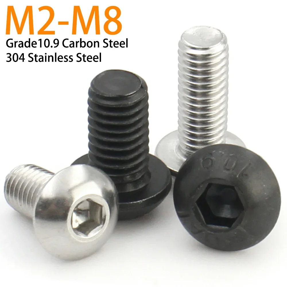 5-50pcs M2 M2.5 M3 M4 M5 M6 M8 A2-70 304 Stainless Steel Grade10.9 Carbon Steel ISO7380 Hexagon Hex Socket Round Head Screw Bolt