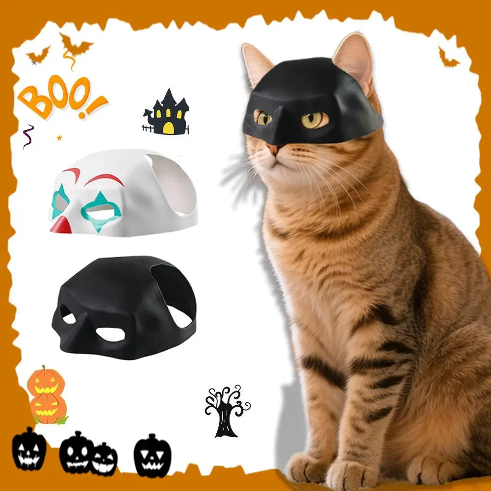Black Matte Superhero Cat Mask Pet Cosplay Accessory Elastic Band Design Halloween Spooky Party Photo Prop for Cats Dogs