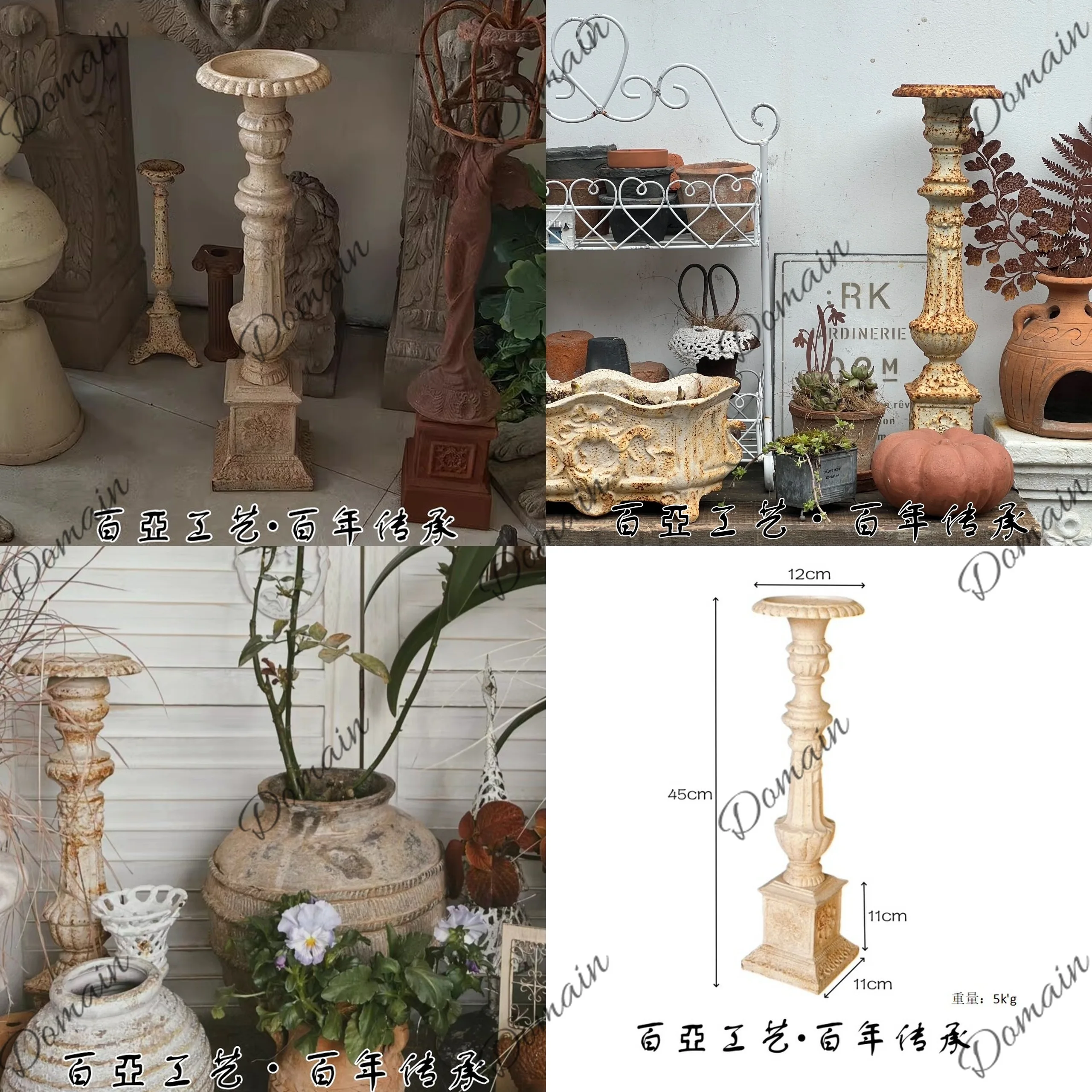 Rustic Cast Iron Candle Holder Vintage French American Style Flower Petal Candle Stand Base for Garden Wedding Decor